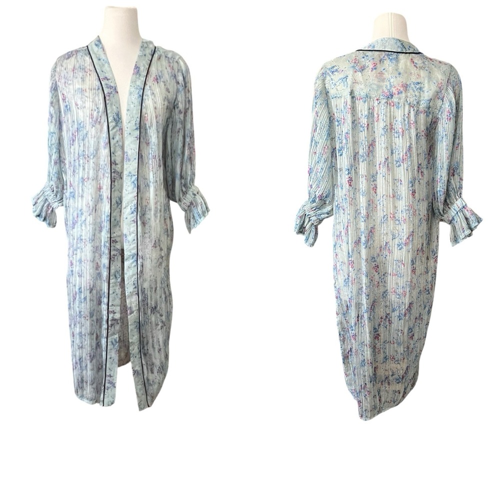 Code X Mode Floral Mint Sheer Open Cardigan Duster Small Peignoir Boho Fairy